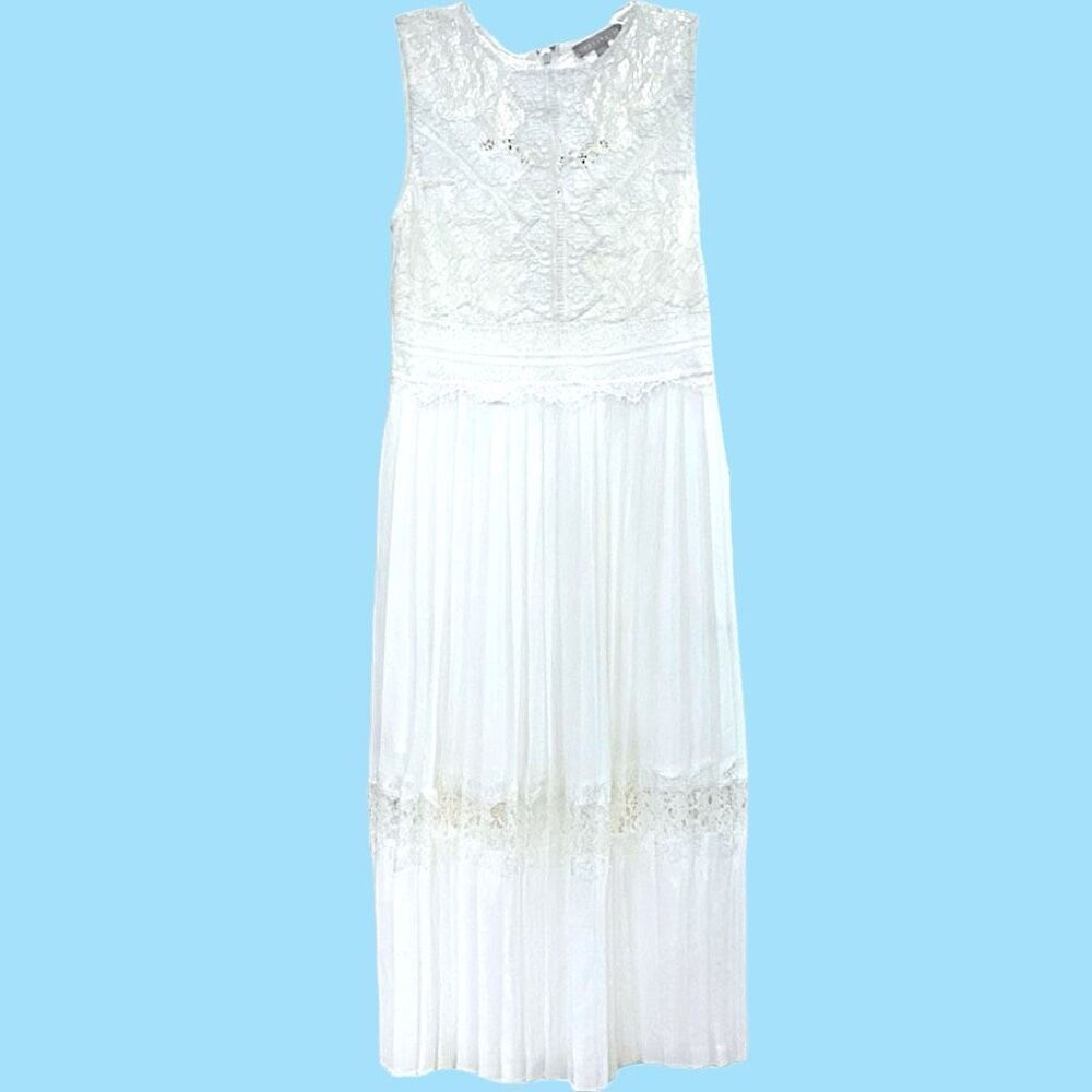 NEW Chelsea 28 White Lace & Chiffon Sleeveless Midi Dress - Size Small - NWT